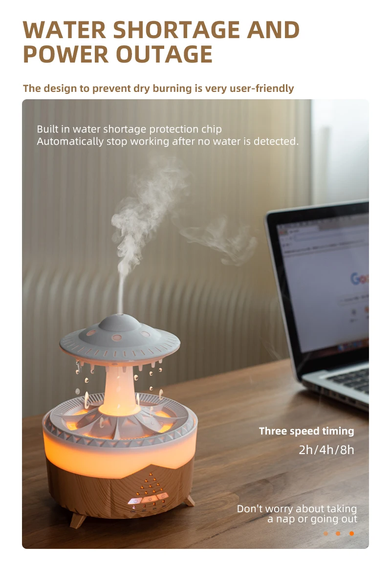 350 ml Aroma Luftbefeuchter Mini USB Fernbedienung Regentropfen Bunte Licht Aromatherapie Zimmer Regen Wolke Aroma Öl Diffusor – Detail 12