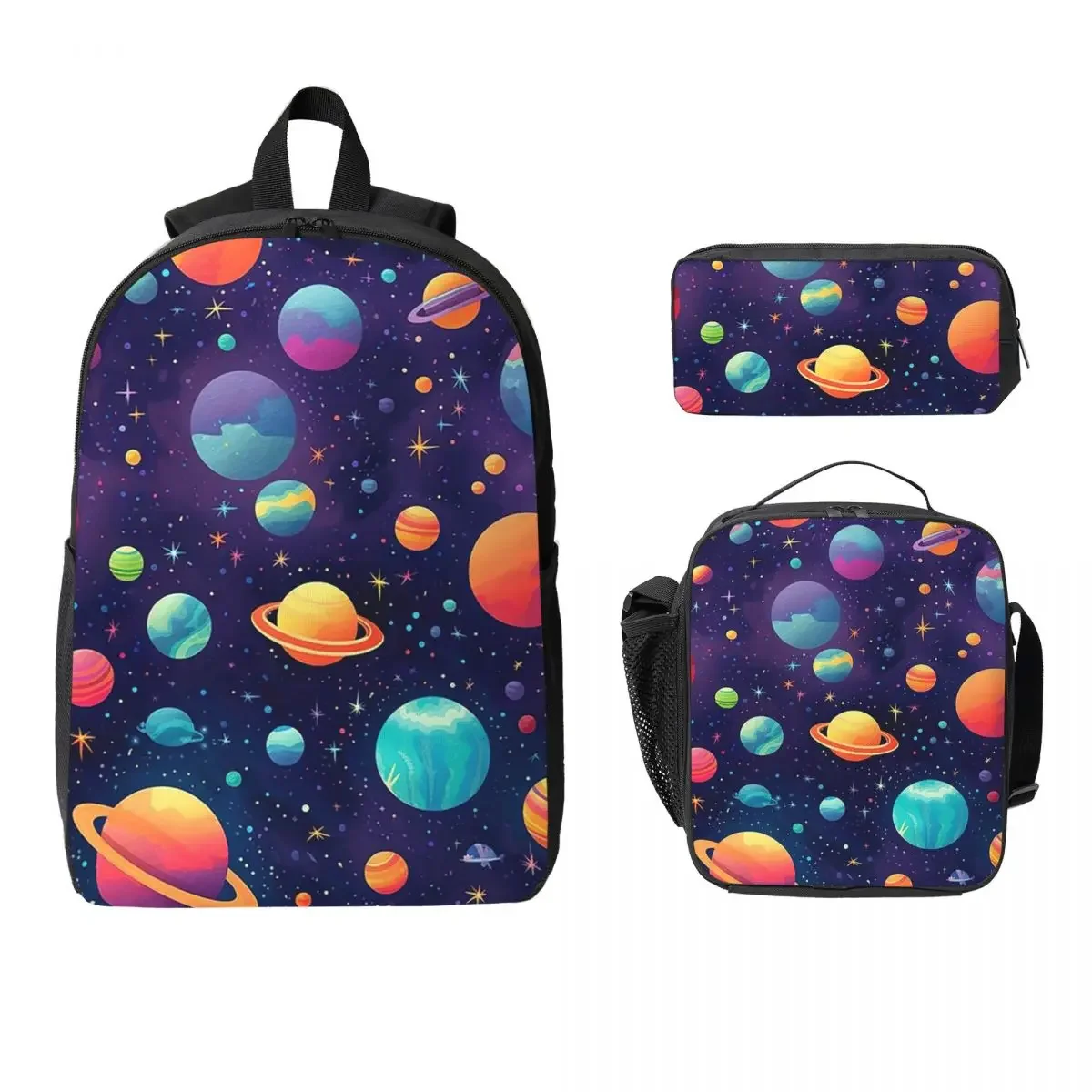 Solar System Space Planets Universe Backpack Student BookBag School Bag Laptop Shoulder Bags 3ps Insulated Lunch Bag Pencil Case