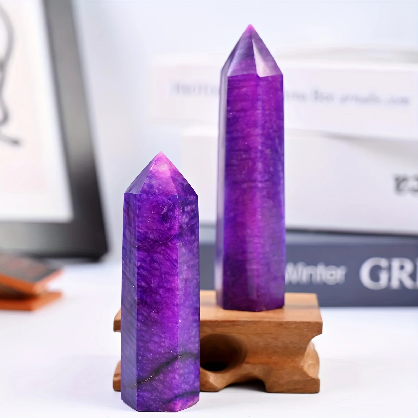 1pc CrystalHola Natural Purple Moonstone Hexagonal tower - Single-Point Crystal Pillar with Blue Flash