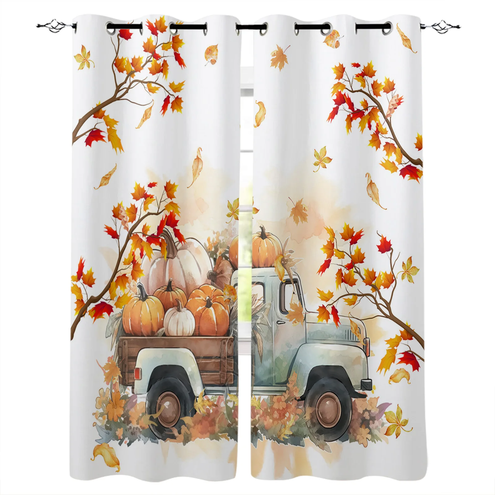 Thanksgiving Pumpkin Flower Truck Living Room Bedroom Elegant Curtains For Kitchen The Room Window Treatments Drapes