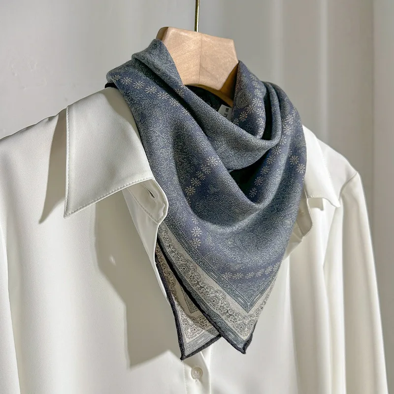 

2026 New 70% wool 30% Silk Scarf Square for Women Office Neck Scarves Print Neckerchief Bandana Spring Foulard Female Shawl 65cm