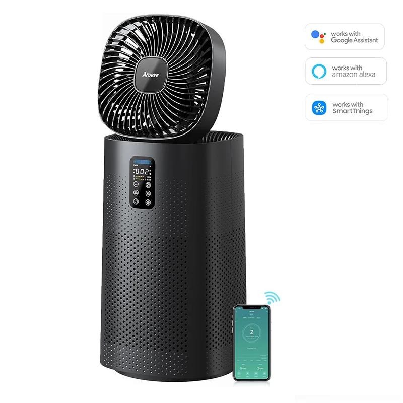 

Aroeve Air Purifier Fan Smart App Wifi 1980 Sq.ft Washable Filter Control Quite Angle Adjustable Air 2-In-1 Circulator System