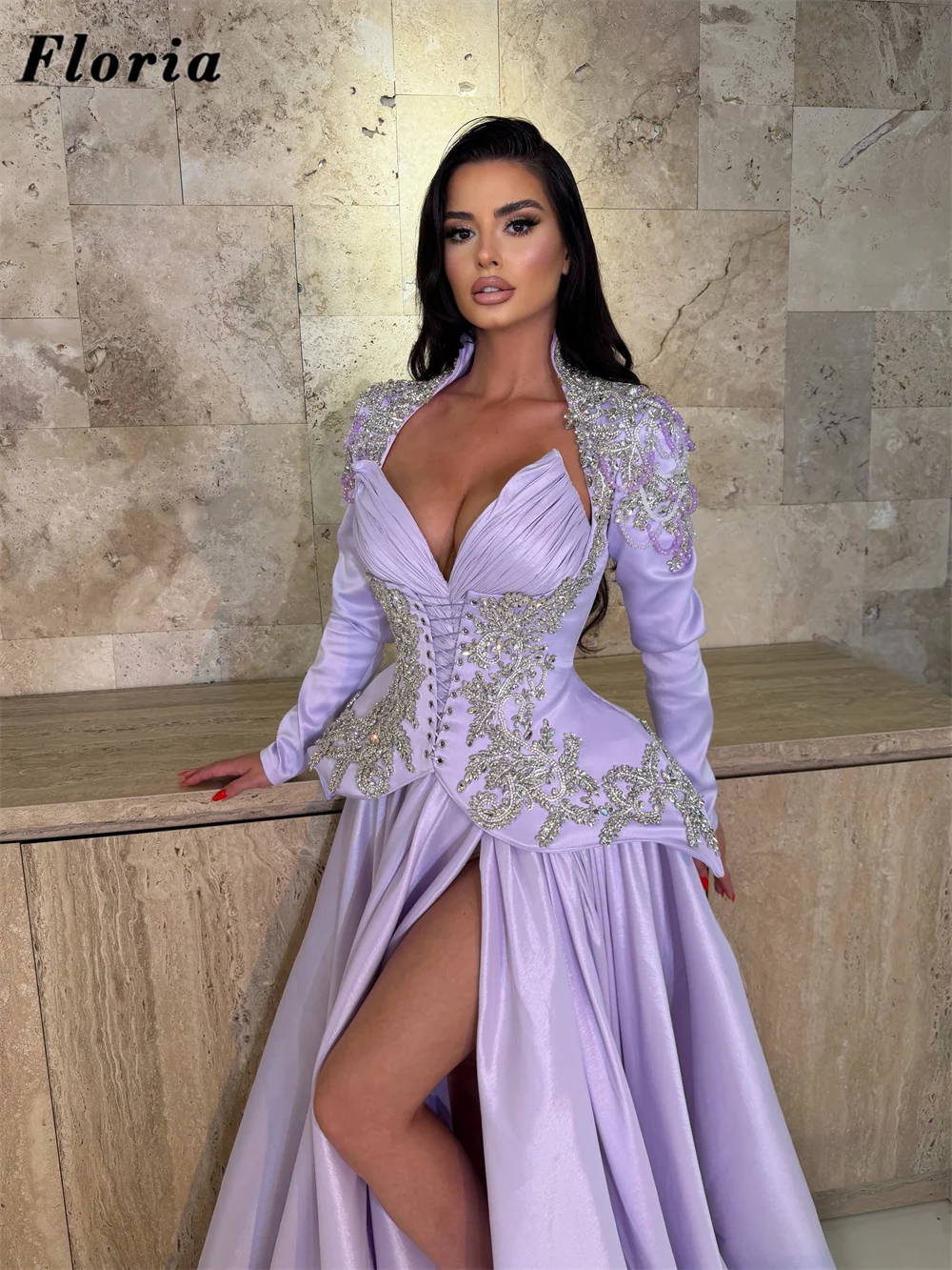 Fliederfarbenes Elegantes Drei – Elegant Satin Evening Gown Split Bewertung und Preis