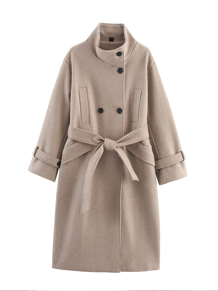 

Новое женское модное универсальное темпераментное простое длинное двухцветное шерстяное пальто в европейском стиле с толстыми лацканами