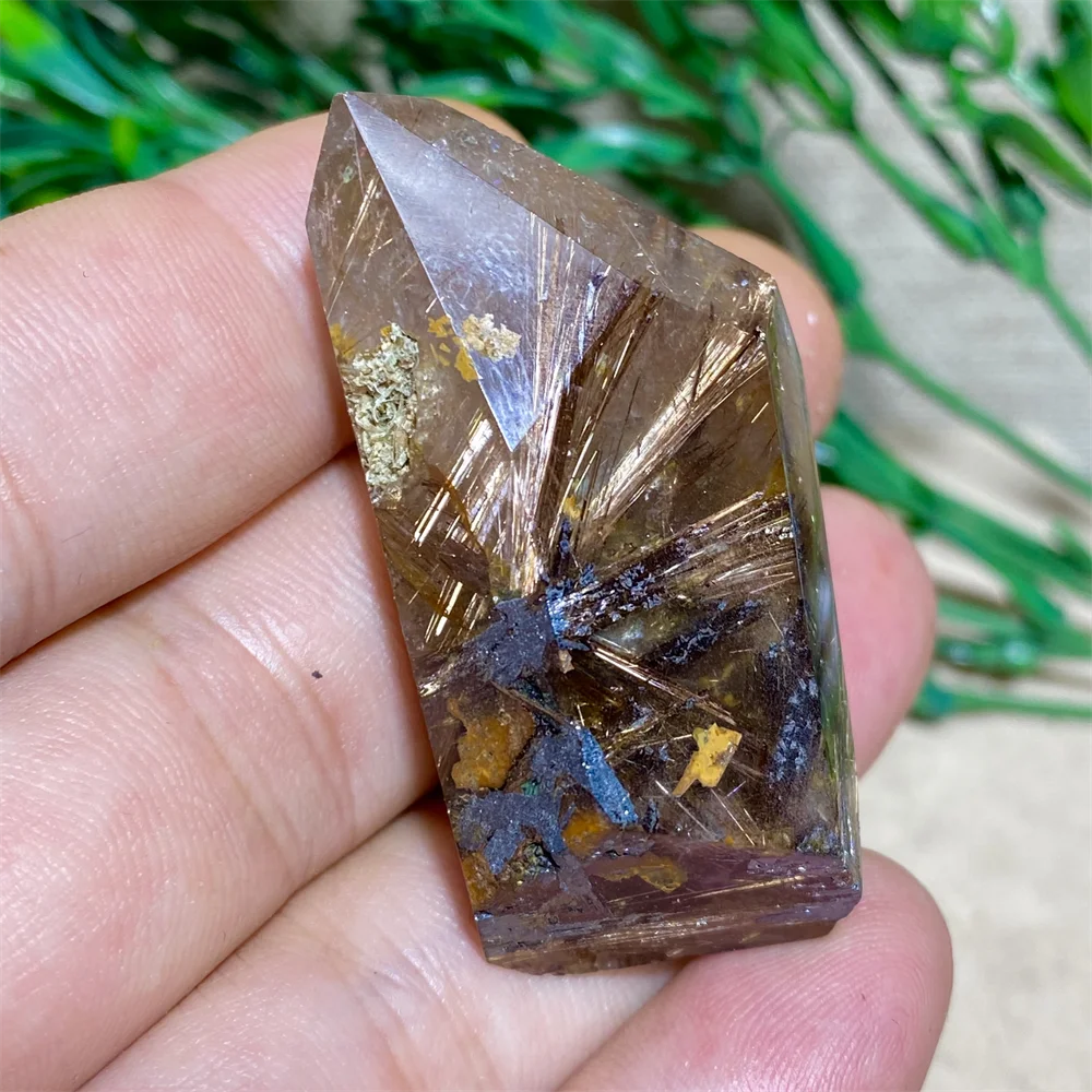 Pierre naturelle rutilée dorée, cheveux en quartz, cristal polyèdre, énergie, guérison Reiki, Feng Shui, décoration d'intérieur, cadeau de l'hypothèse