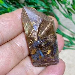 Gold Rutilated Natural Stone Quartz Hair Crystal  Polyhedral Mineral Energy Reiki Healing Feng Shui Home Decor Palm  Gift