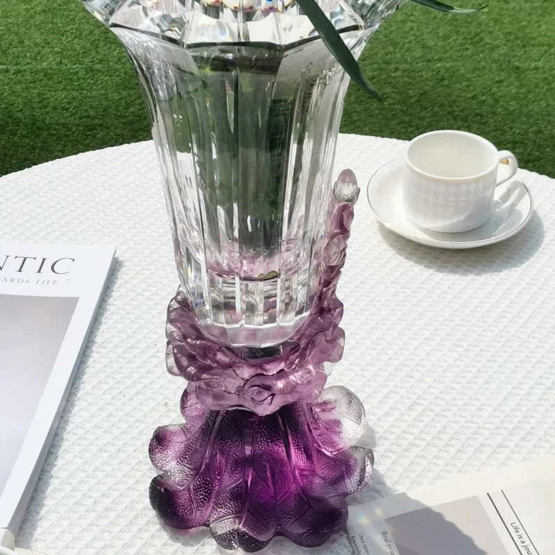 Modern European luxury style high-quality purple glaze, base K9 crystal creative glass vase, floral home decoration