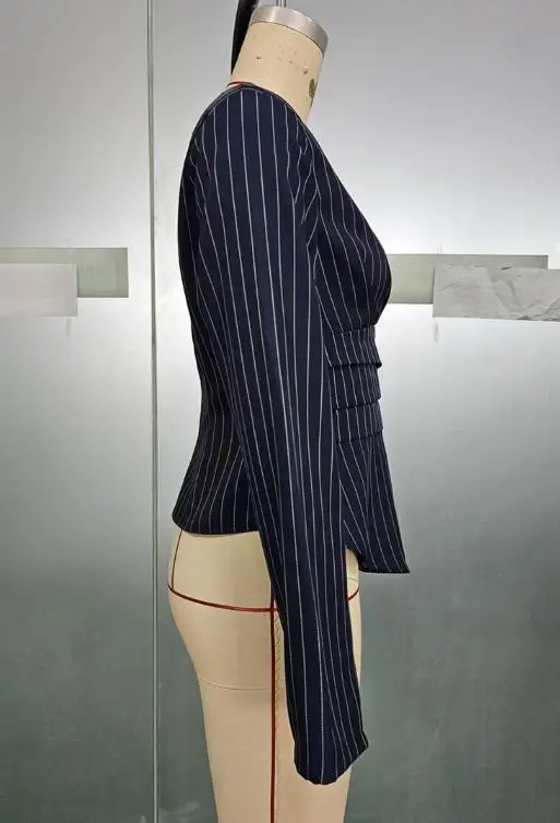 Slim-Fit-Damenhemd, modisch, klassisch, gestreift, bedruckt, V-Ausschnitt, Taille, asymmetrisches Design, langärmeliges Hemd, geeignet zum Pendeln