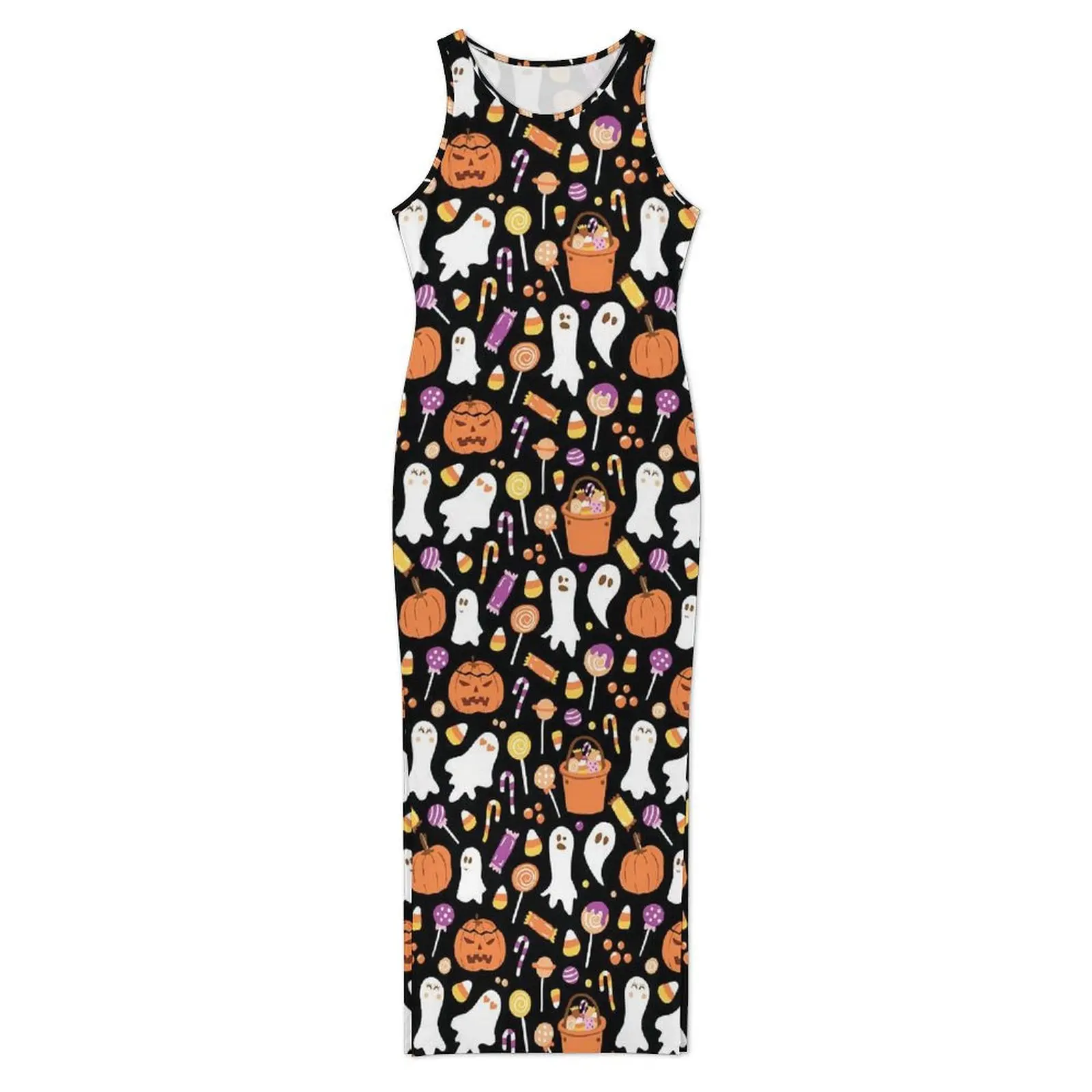 Ladies Bodycon Dress Trendy Halloween Print Maxi Dresses Spring Candy Ghost Sleeveless Casual Y2k Design Dress Big Size 3XL 4XL