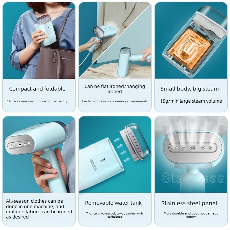Foldable Mini Handheld Garment Steamer, 15g/min Strong Steam 100ml Iron, Portable Travel Steam Iron, Powerful Steam Output
