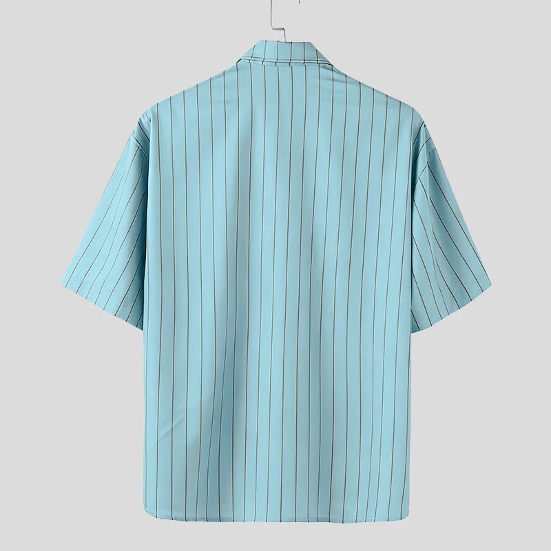 INCERUN الرجال قميص الطباعة مخطط التلبيب قصيرة الأكمام بلوزات فضفاضة الذكور قمصان الصيف الشارع الشهير موضة ملابس الرجال غير رسمية S-5XL