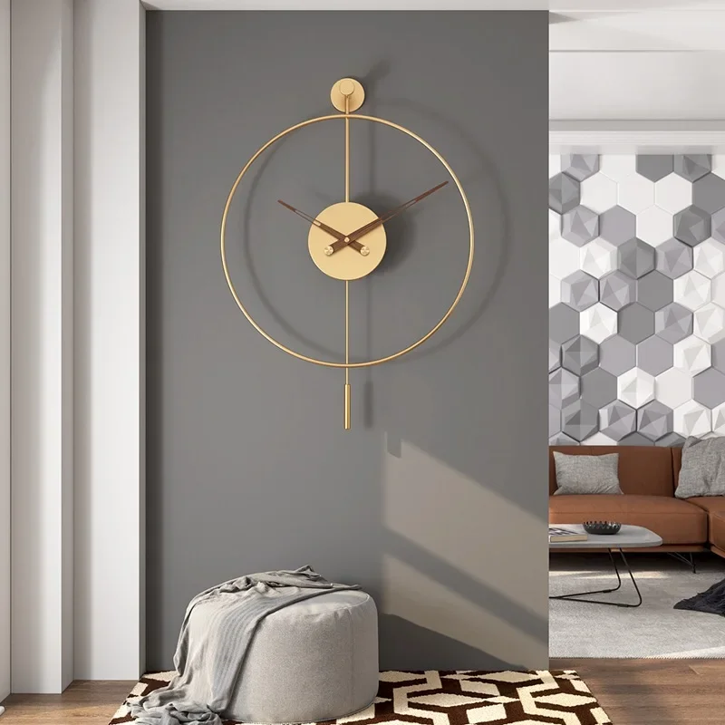 Spanish Minimalist Metal Wall Clock No Drill Installation Modern Industrial Style Large Silent Quartz Clock For Living Room