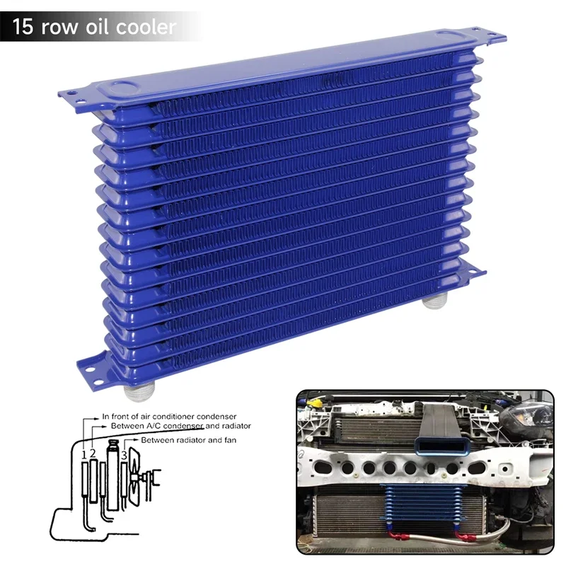 13/15/19 Row Universal AN10   Oil Cooler Transmission Trust Style  Racing Aluminum Black/Blue