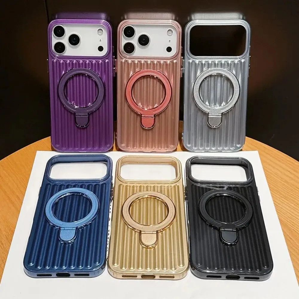 3D波形ストライプ柄 マグネット充電対応 iPhone 17Air 16 15 14 Plus 13 12 11 Pro Max用 耐衝撃バックカバー