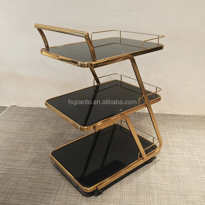 New Design Home Bar Commercial Drink Trolley Furniture Stainless Steel Styling Metal Hotel Kitchen Dining Food Cart With Wheels
