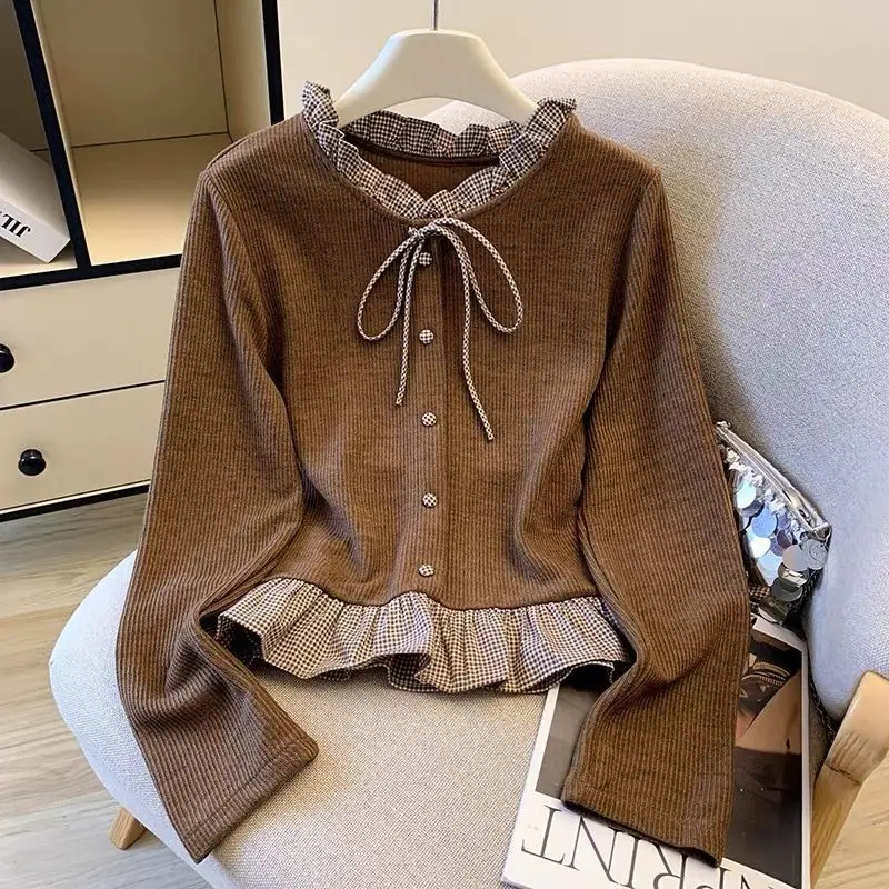 

Tops T-shirt Woman Autumn Winter Square Falbala Frenulum Loose Comfortable Short Undershirts Comfortable Brief Leisure Minority