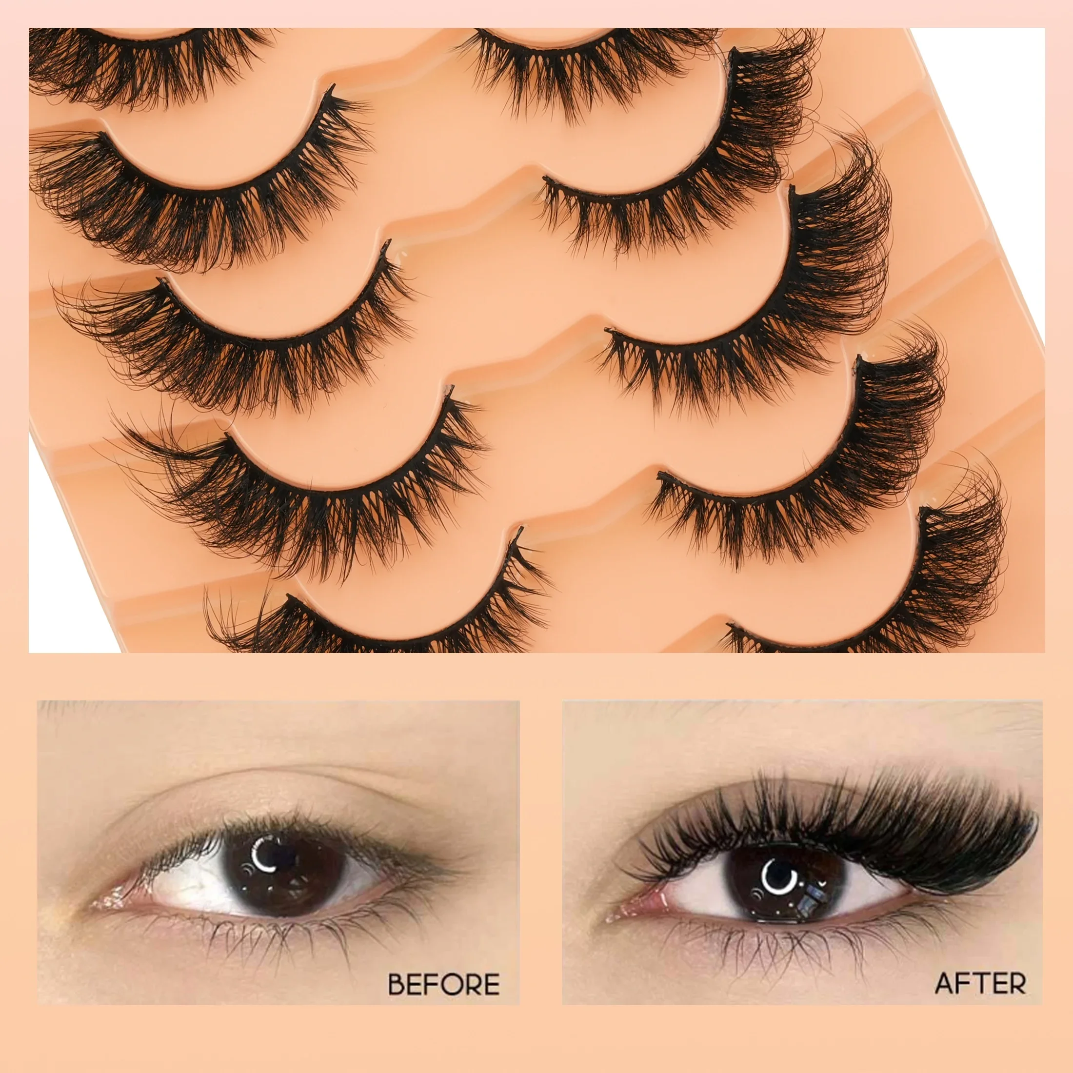 7 Pairs Fluffy Wispy False Eyelashes 3D Faux Mink Strip Lashes Dramatic Voluminous Soft Reusable Eye Makeup Lashes