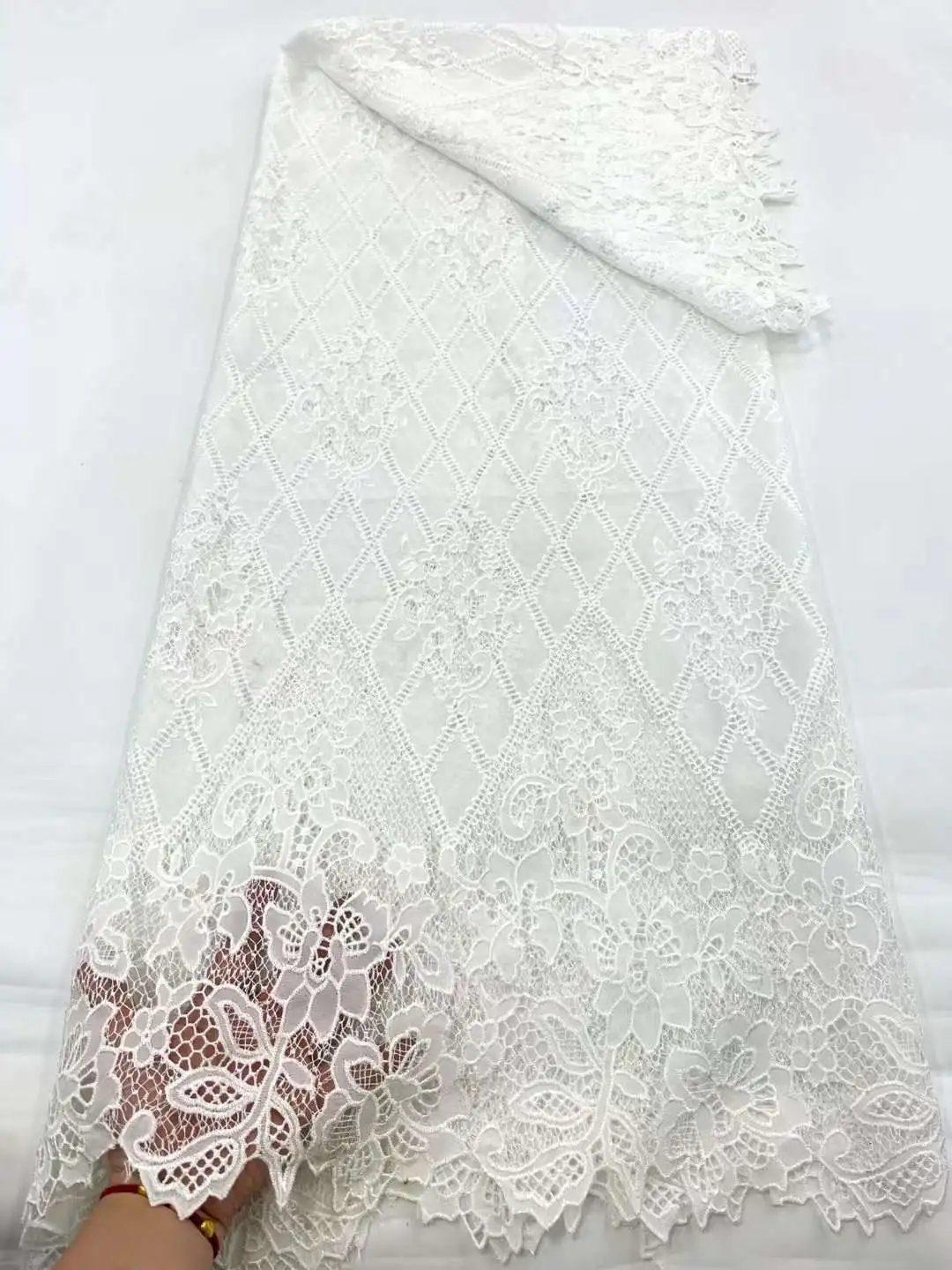 

Hot Sale Nigerian Lace Chiffon Cord Lace Fabric 2024 High Quality Lace White Luxury African Fabrics 5 Meters Dress XC42GB-11