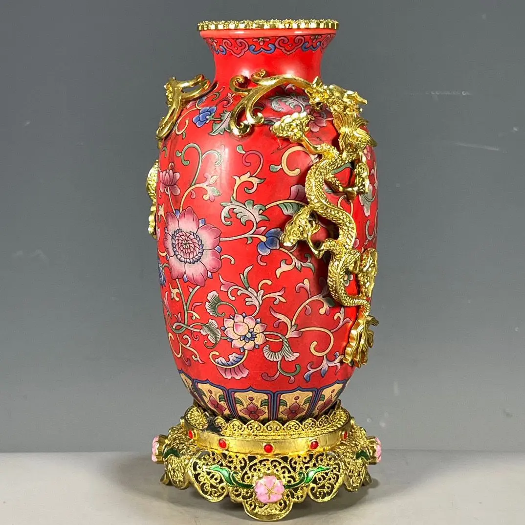 Imitation of ancient Chinese porcelain, Qing Dynasty Qianlong copper inlaid pastel flower pattern vase ornament