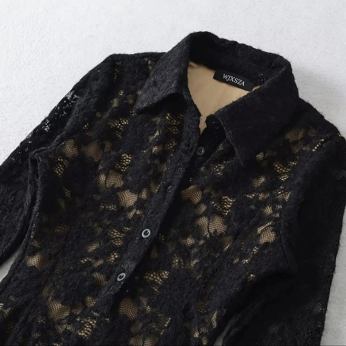 2026 Women's European Elegant Long Sleeve Black Lace Shirt Collar Bodysuits Lady Luxury Street Bodycon Rompers Jumpsuits Blouse