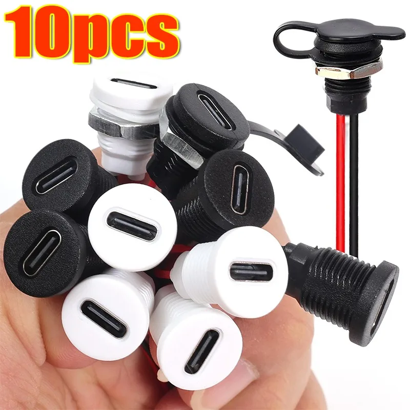 

1/2/5/10pcs 2Pin Charging Socket Female Mount Connector Adapter USB Type-C Port Charging Interface Socket Female with Cover Cap