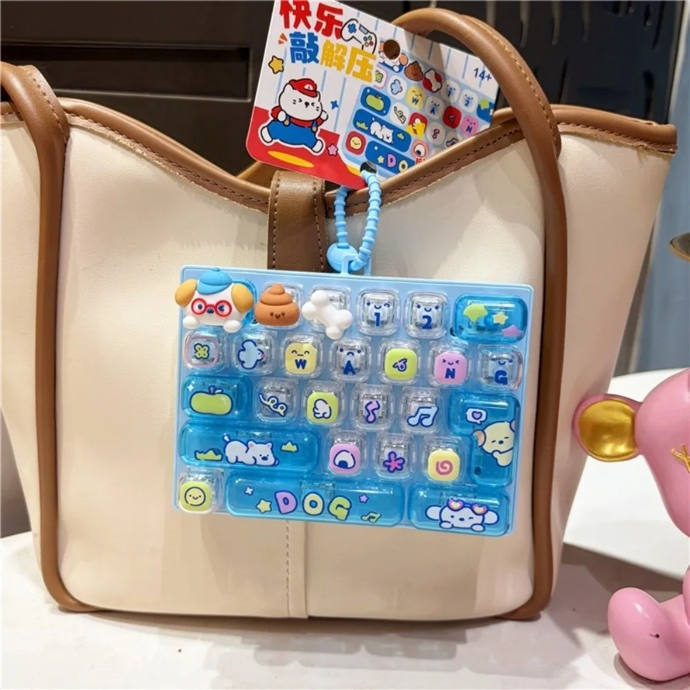 Cartoon 26 Keys Keyboard Keychain Pet Themed Pressable Keys Fidget Animal Keychain Clear Key Sounds Plastic Mechanical Keyboard
