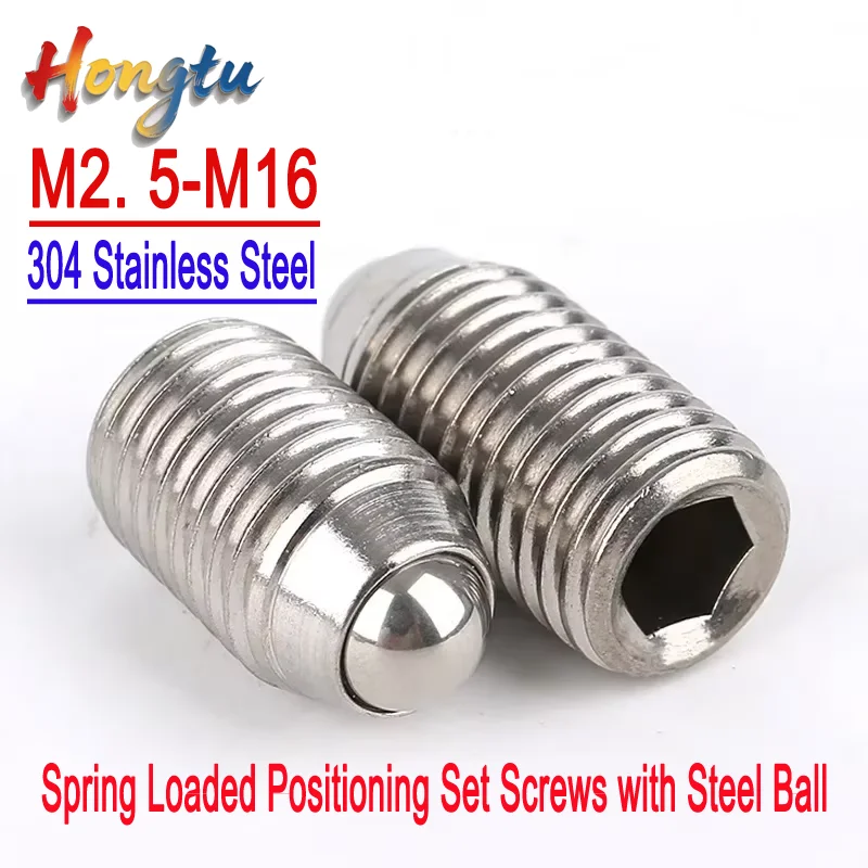 

304 Stainless Steel Wave Ball Plungers - M2.5-M16, Spring Loaded Positioning Set Screws with Steel Ball