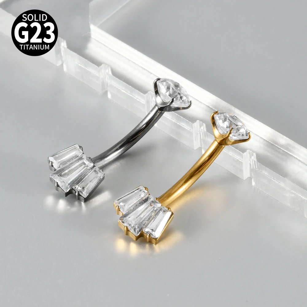 Titanium Carved Zircon Belly Button Stud, 1PC