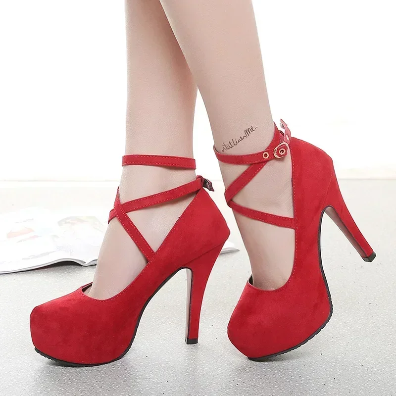 Suede Women High Heels Sexy Stiletto Pumps Platform Black Red Dress Party Wedding Shoes Woman Pumps Bottom Office black heels