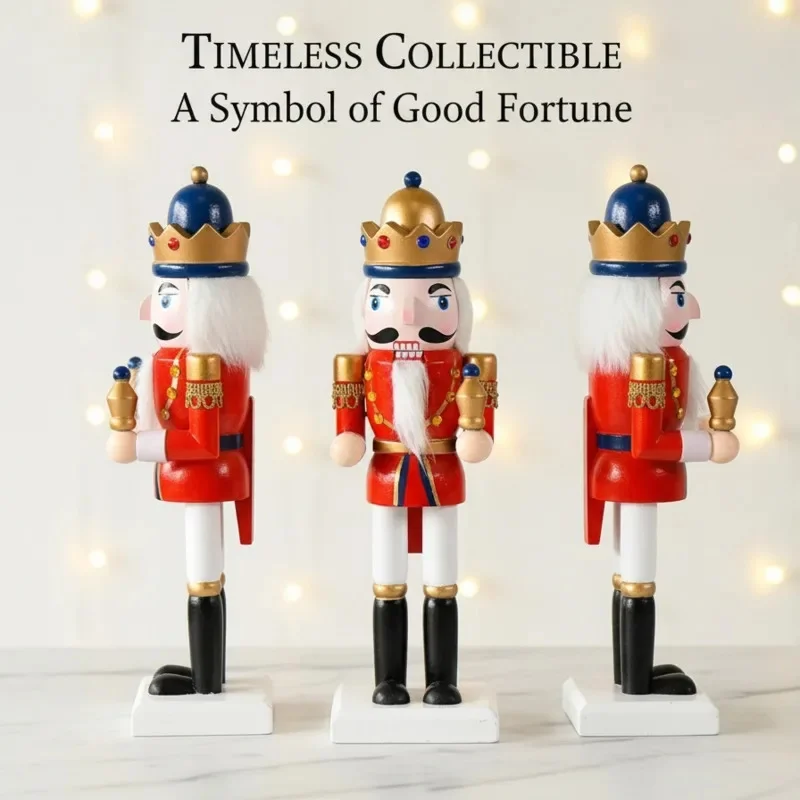 

25CM Christmas Nutcracker King European Wooden Figurine Creative Holiday Decoration Ornament Festive Home Decor Craft Gift New