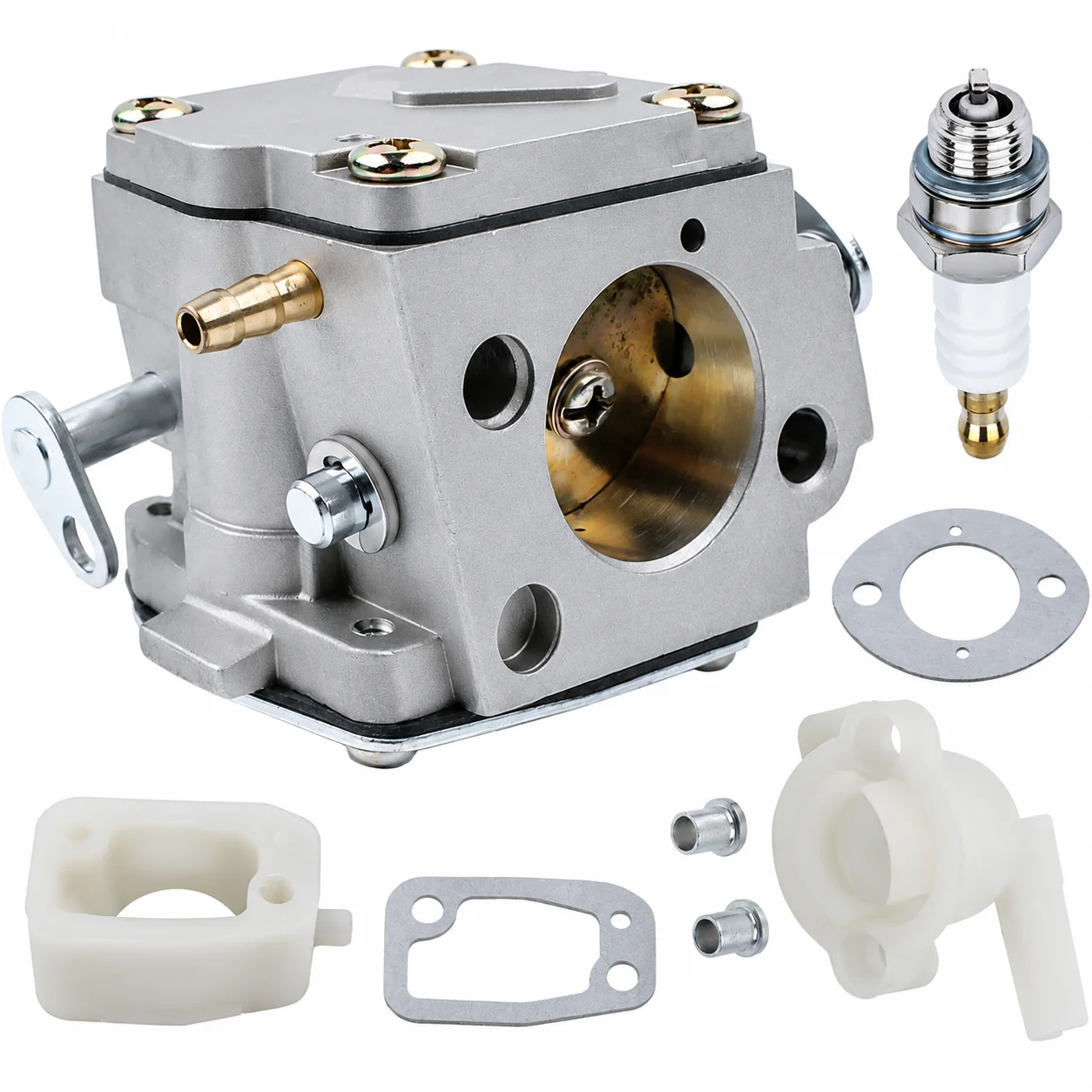 Carburetor Tune Up Kit for Husqvarna 61 266 268 272 272XP Chainsaw Replaces 501806602 503446571 HS254B with Spark Plug & Gaskets