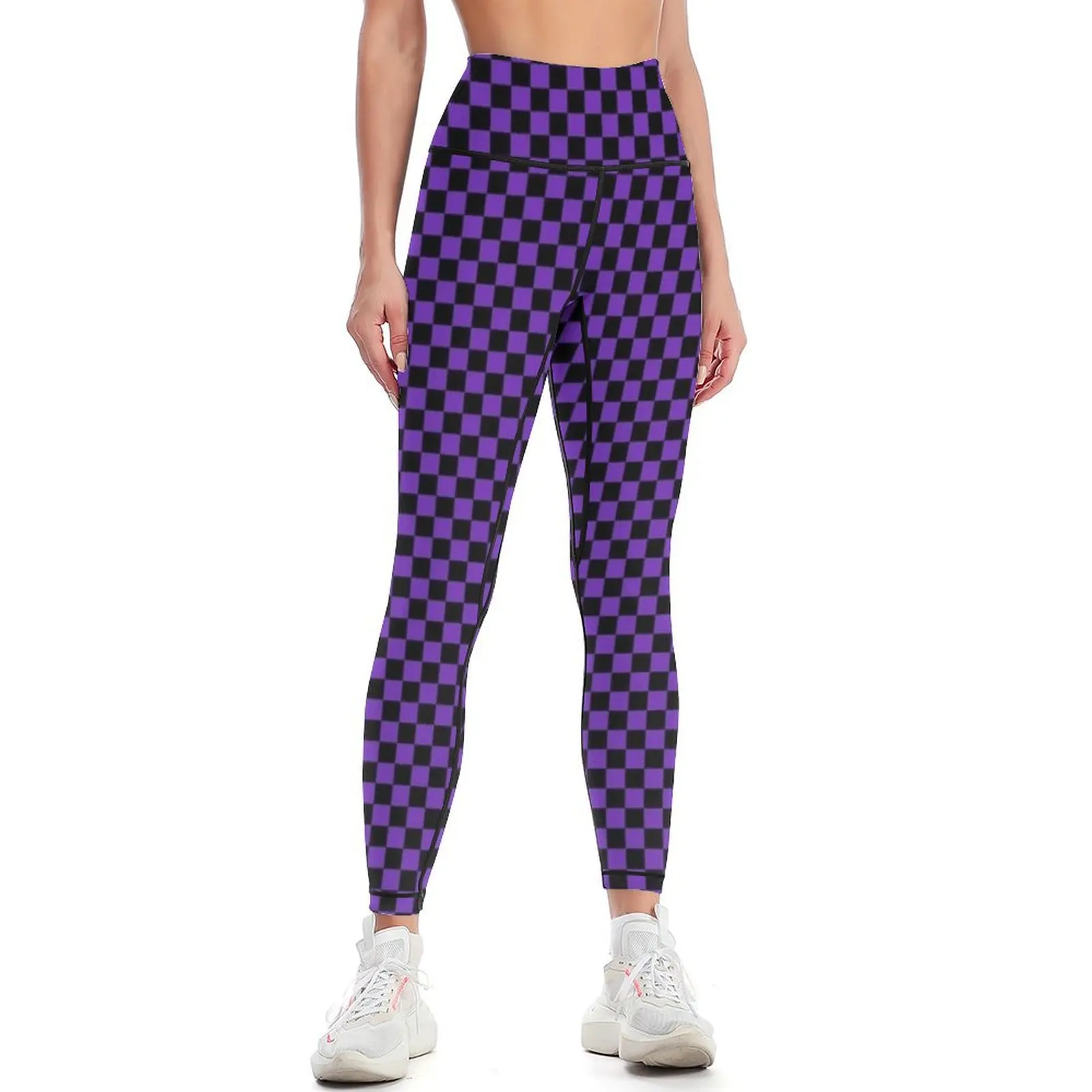 

Purple and Black Checkerboard Pattern Leggings workout clothes for gym clothing Womens Leggings