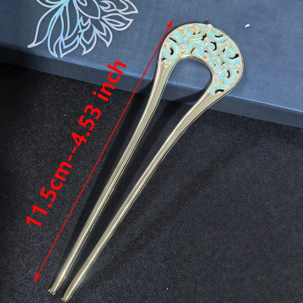 Metall-U-förmige Haarstäbchen mit Perlenquaste, Haargabel, Haarspange, französische Haarnadeln, Haaraccessoires für Damen und Mädchen, Haarschmuck, Styling-Tool – Detail 1