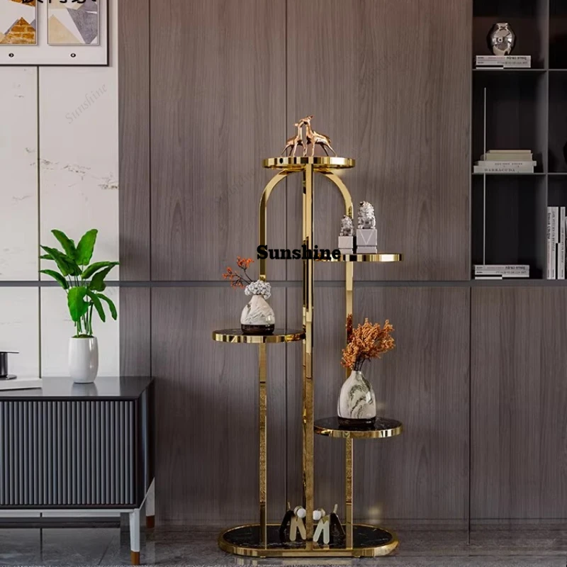 Light luxury titanium gold 304 stainless steel flower stand multi-layer floor-standing planter planter rack