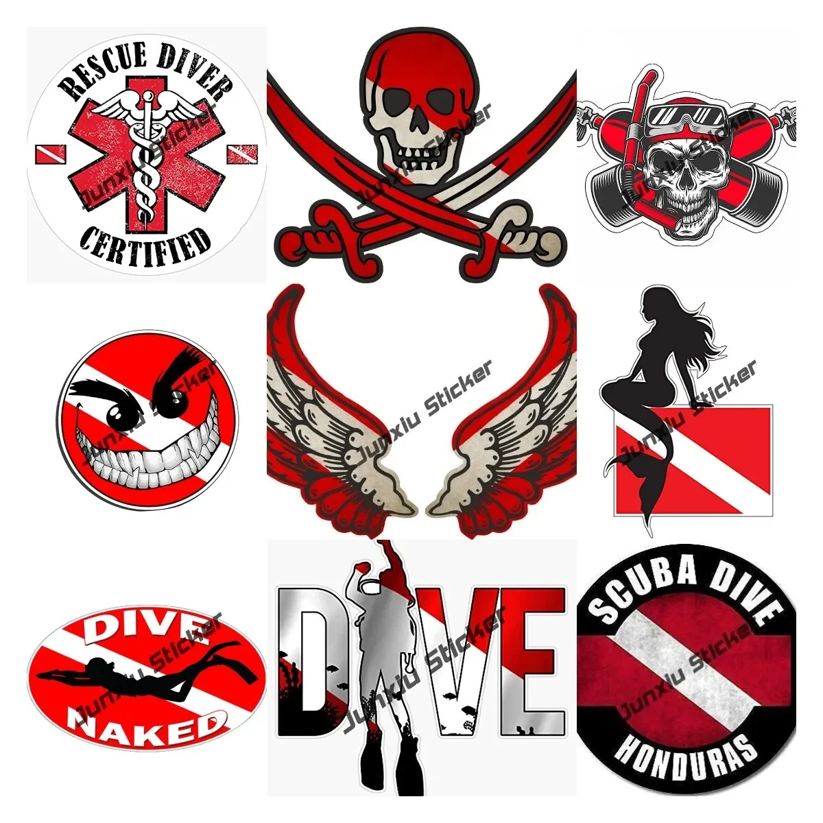 Scuba Diving Stickers Diver Down Shark Sticker Scuba Dive Flag Decals Rescue Diver Certified Diving Weatherproof UV Stickers