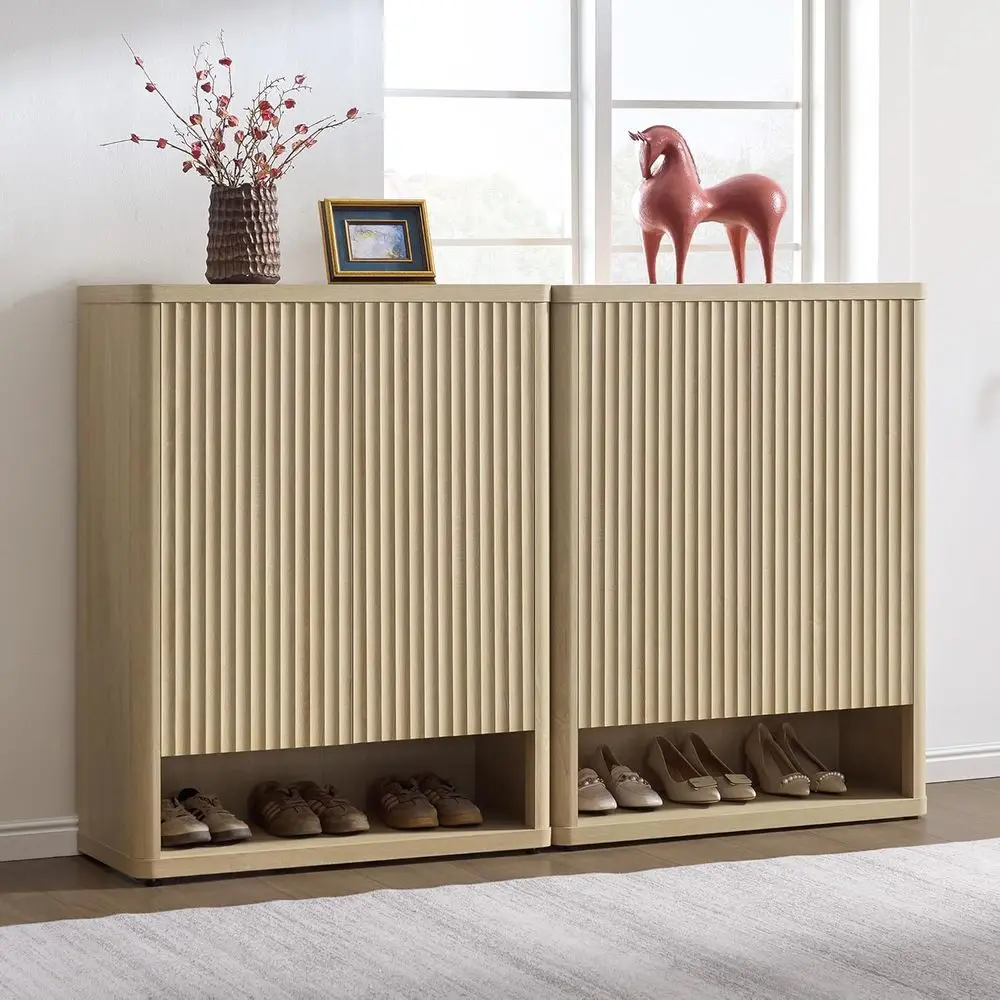 Shoe Cabinet 44 inch Tall luted Shoe Cabinet with Do& 4 Shelves Wooden Large Hidden Shoe Storage Organizer ern ree Standing 6-Ti