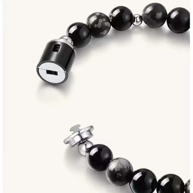 Black Onyx Love Lock Couple Matching Necklace and Bracelet for Boyfriend Girlfriend Qixi Festival Valentines Day Gift Jewelry
