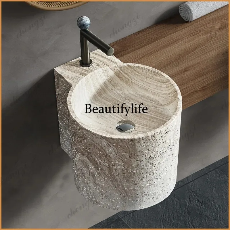 K153  wabi-sabi style beige travertine hanging wall-mounted hand wash basin B & B hotel bathroom bathroom wash basin
