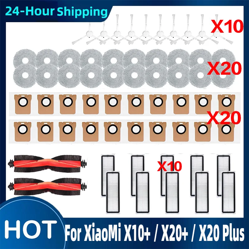 Основная боковая щетка для швабры, тканевый мешок для пыли, фильтр, совместимый с роботом-пылесосом Xiaomi X10+/X20+/X20 Plus, запасные части, аксессуары