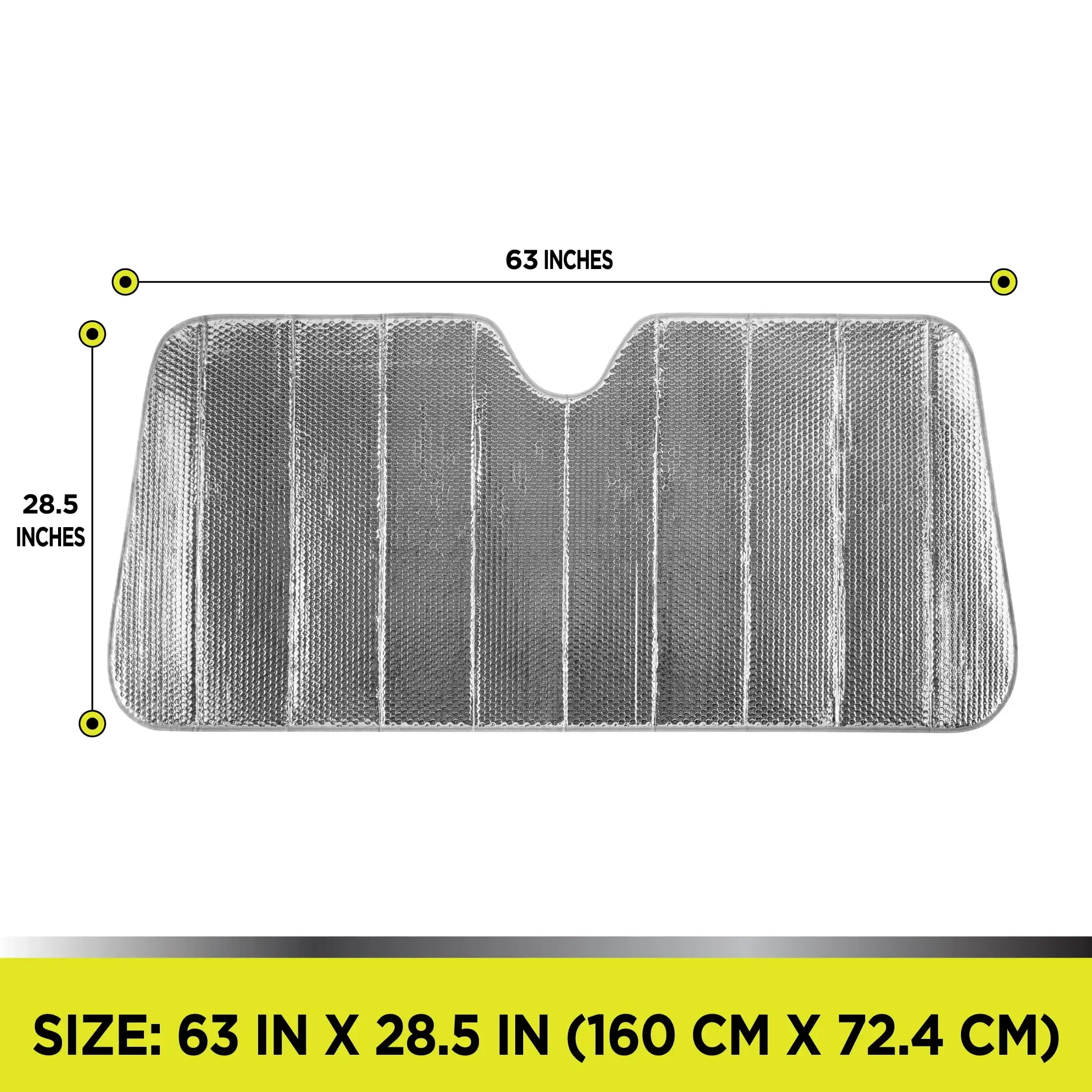 高耐久シルバーアコーディオンサンシェード 1 パック、63 インチ x 28.5 インチ
