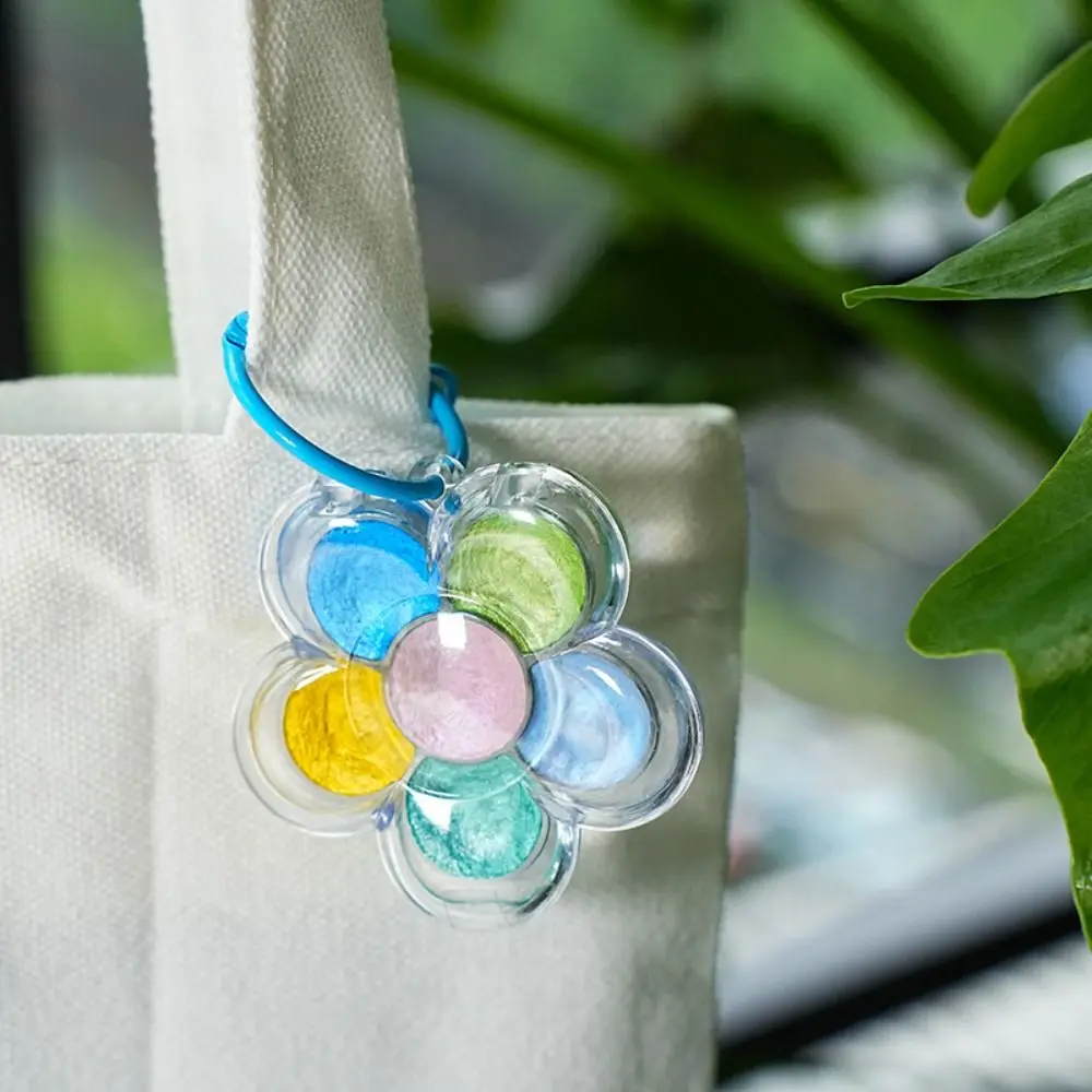 Mini Size Watercolor Pigment Set Flower Design 6 Colors Painting Set Pearlescent Finish With Key Chain Watercolor Paint