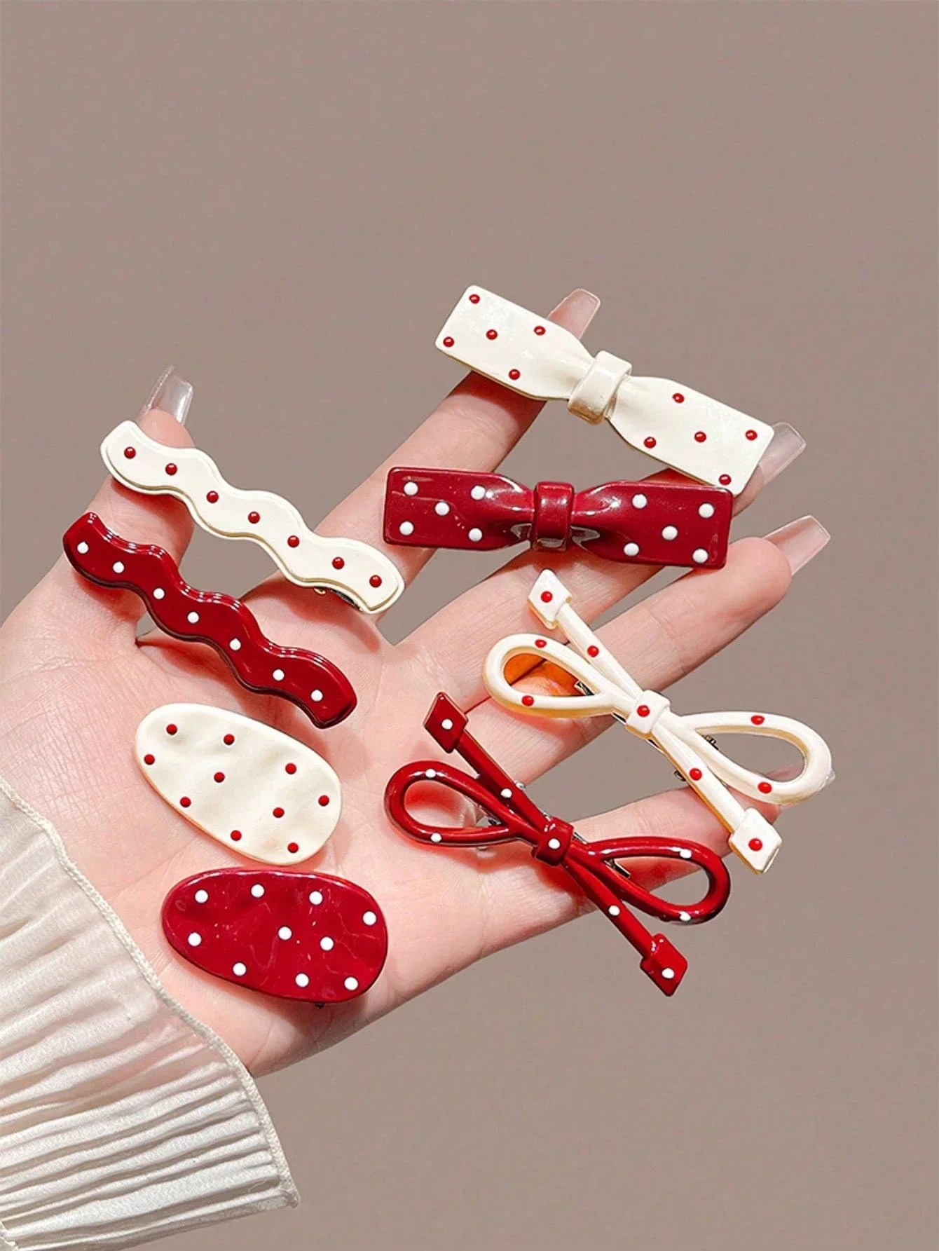 8pcs Women's Polka Dot Bow Hair Clips Barrettes For Daily Fall Winter Use