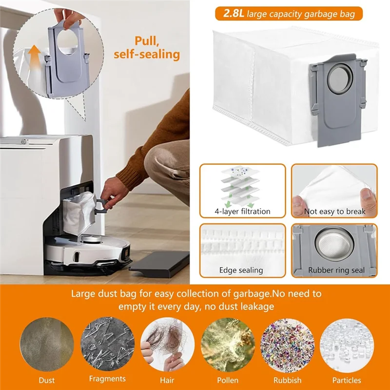 Roborock S8 MaxV Ultra / S8 Max Ultra掃除機用交換部品 A05G - メインサイドブラシ、HEPAフィルター、モップクロス、ダストバッグ