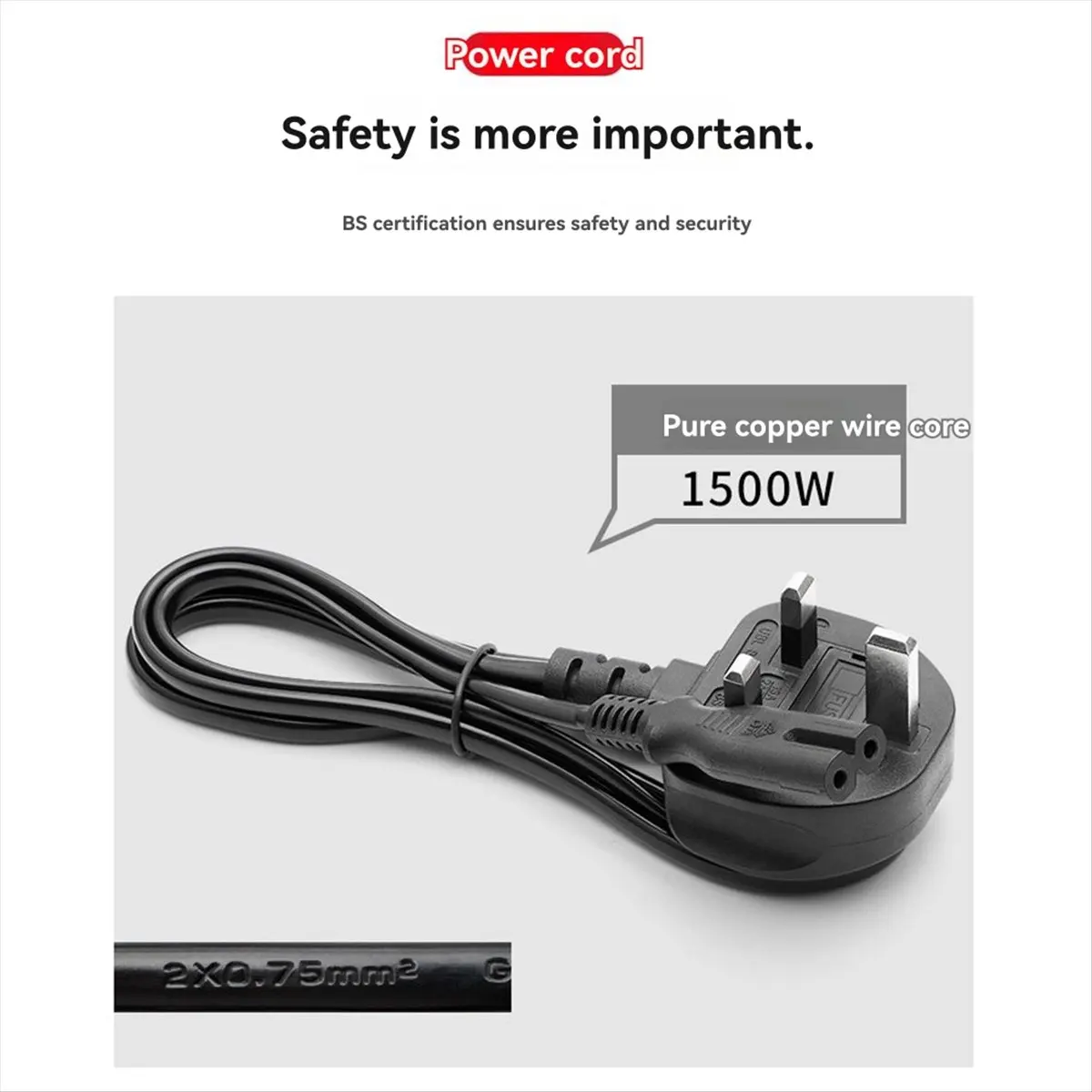 UK Plug 2 Prong Connector Power Cable 2x0.75mm² Electrical Copper Wire 1.5m Charging Line for PC Laptop White
