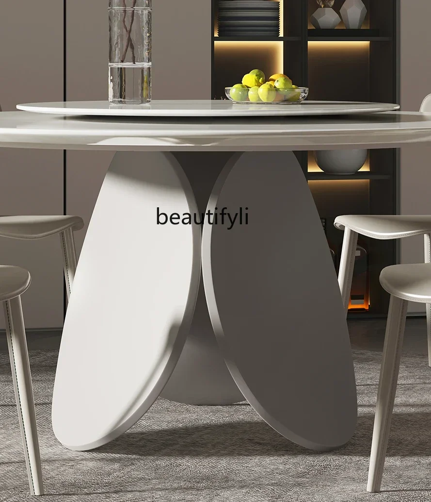 Marble Dining-Table Light Luxury High-End Luxury Stone round Table with Turntable Modern Minimalist Dining Tables and Chairs Set