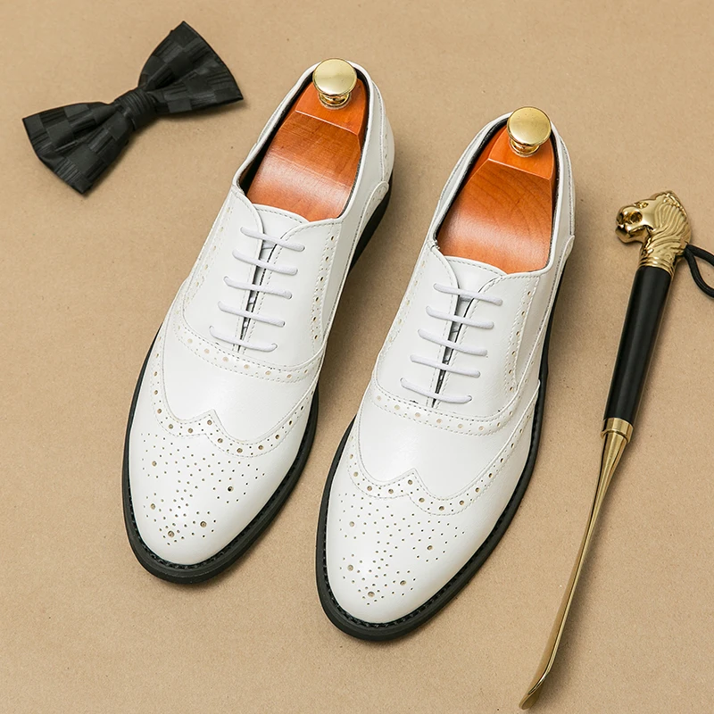 النمط البريطاني البني البروغ أحذية الرجال الأحذية الرسمية الأعمال أحذية من الجلد عادية رجل أشار تو فستان رجالي أحذية كبيرة الحجم 48 #4