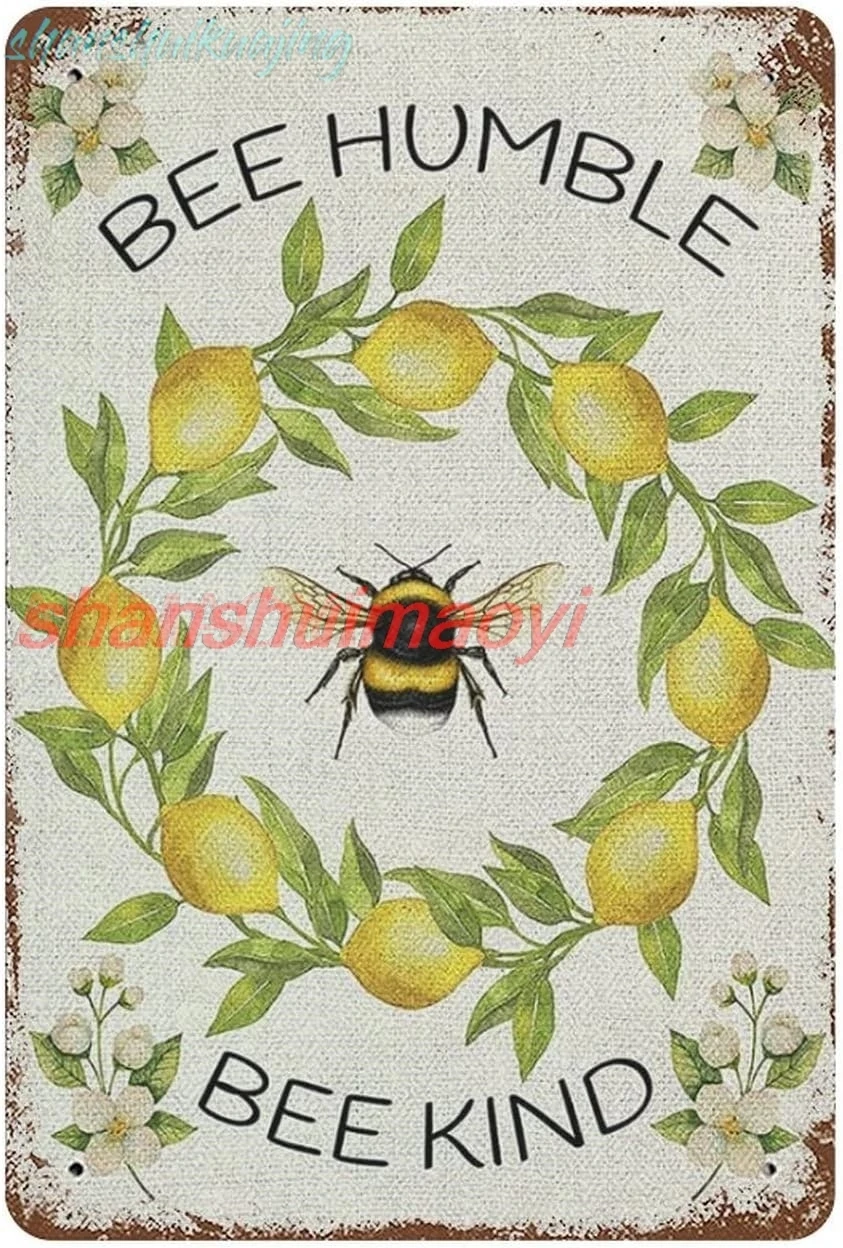 Habilboi Lemon Metal TIn Sign Bee Humble Bumble Bee Garden Tin Sign Decoration Vintage Chic Metal Poster Wall Decor Art Gif FGDD