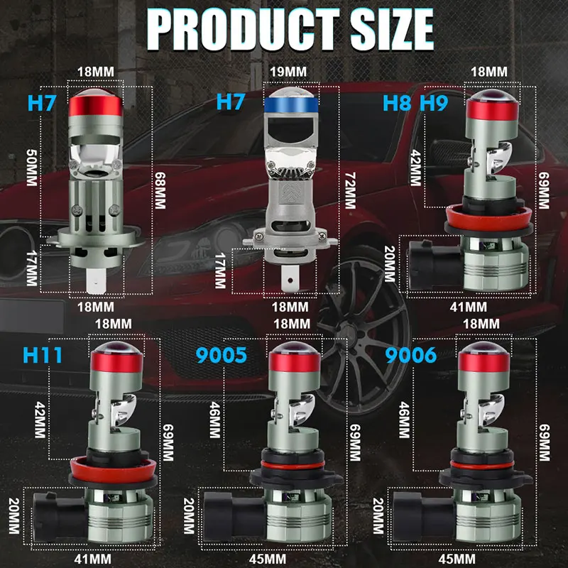 H7 H18 Led Lens 1:1 Wireless H11 H8 H9 Led Projector 9005 9006 HB3 Car Headlight Plug&Play Mini Lens Projector Fog Light RHD LHD