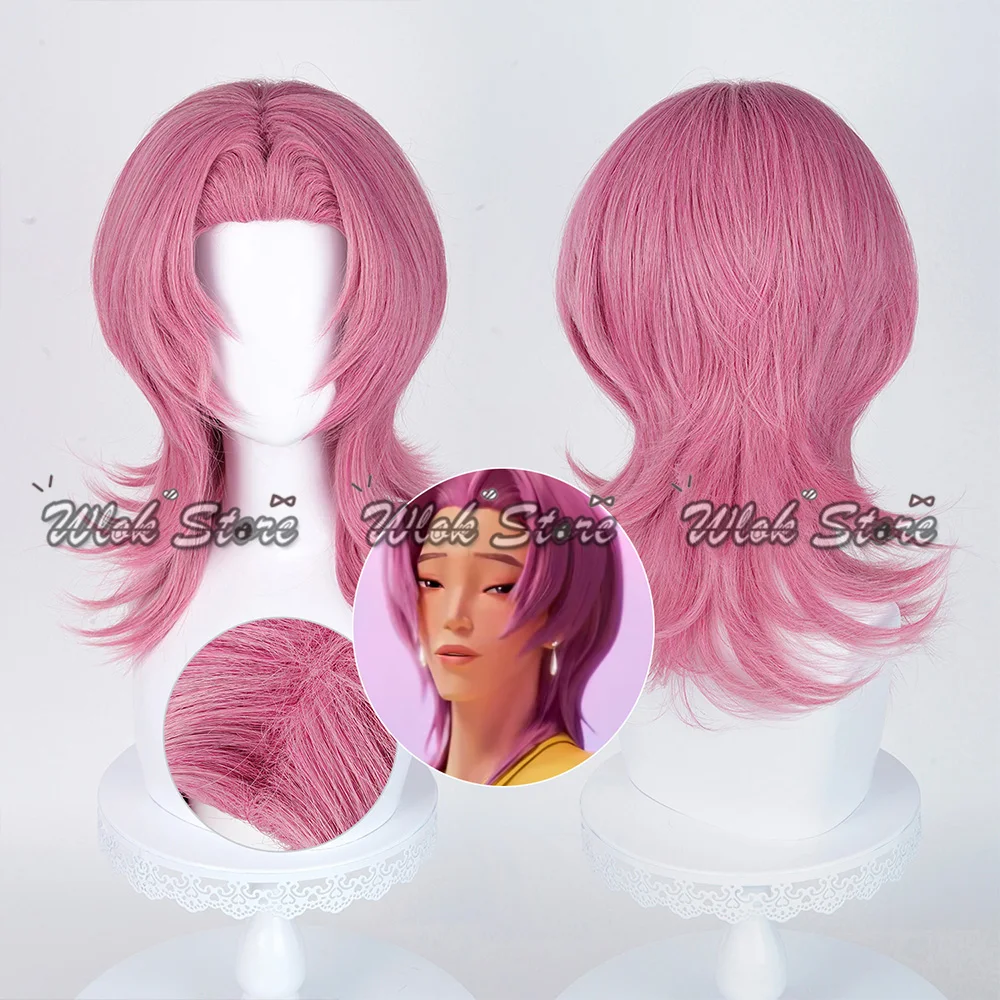 Saja Jungen Romantik Cosplay Perücke Ohrringe Halskette KPop Dämon Jäger Cosplay Rosa Perücke Haar Männer Frauen Halloween Party Karneval Prop