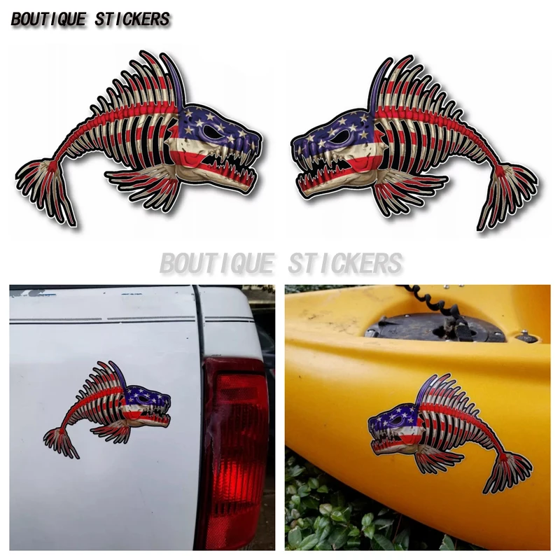 

USA Bone Fish Sticker American Flag Fishing Cup Car Window Bumper Decal Kayak PVC